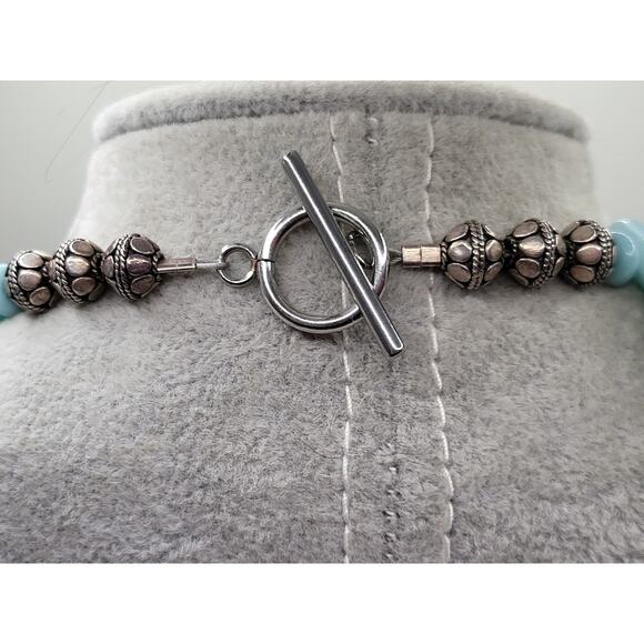 Amazonite Statement Necklace Silver Tone Beads Toggle Clasp 23" Artisan - Picture 10 of 12